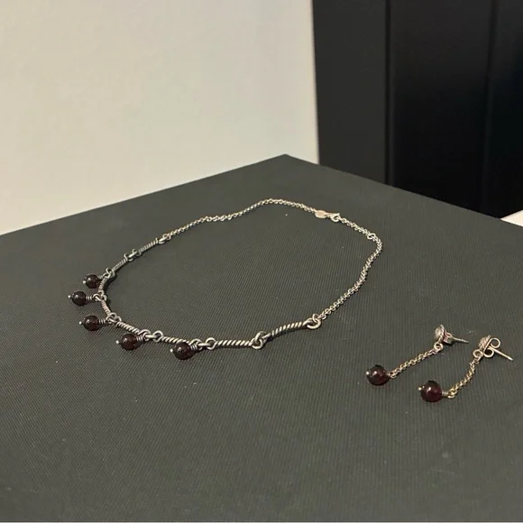 Rare Retired James Avery Garnet Necklace and Earring Set - Picture 2 of 8